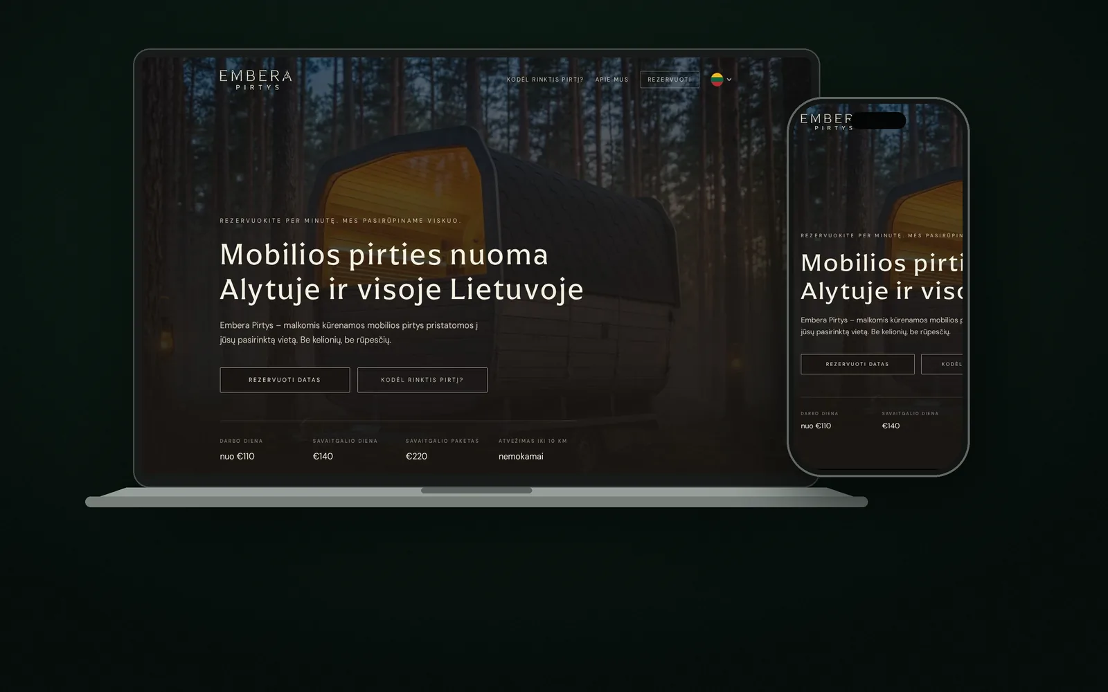 Embera Pirtys website shown on laptop and phone