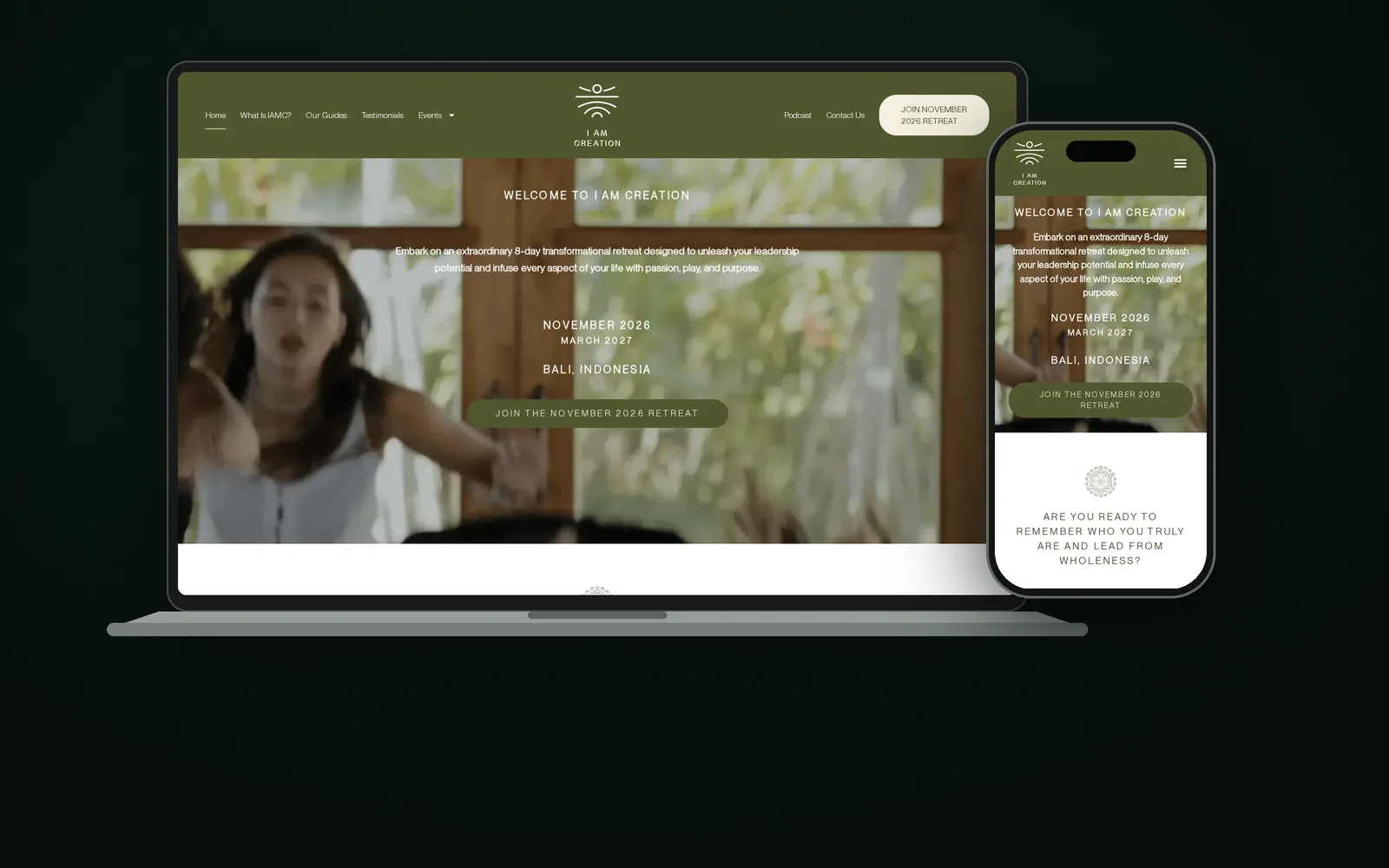 I Am Creation website shown on laptop and phone